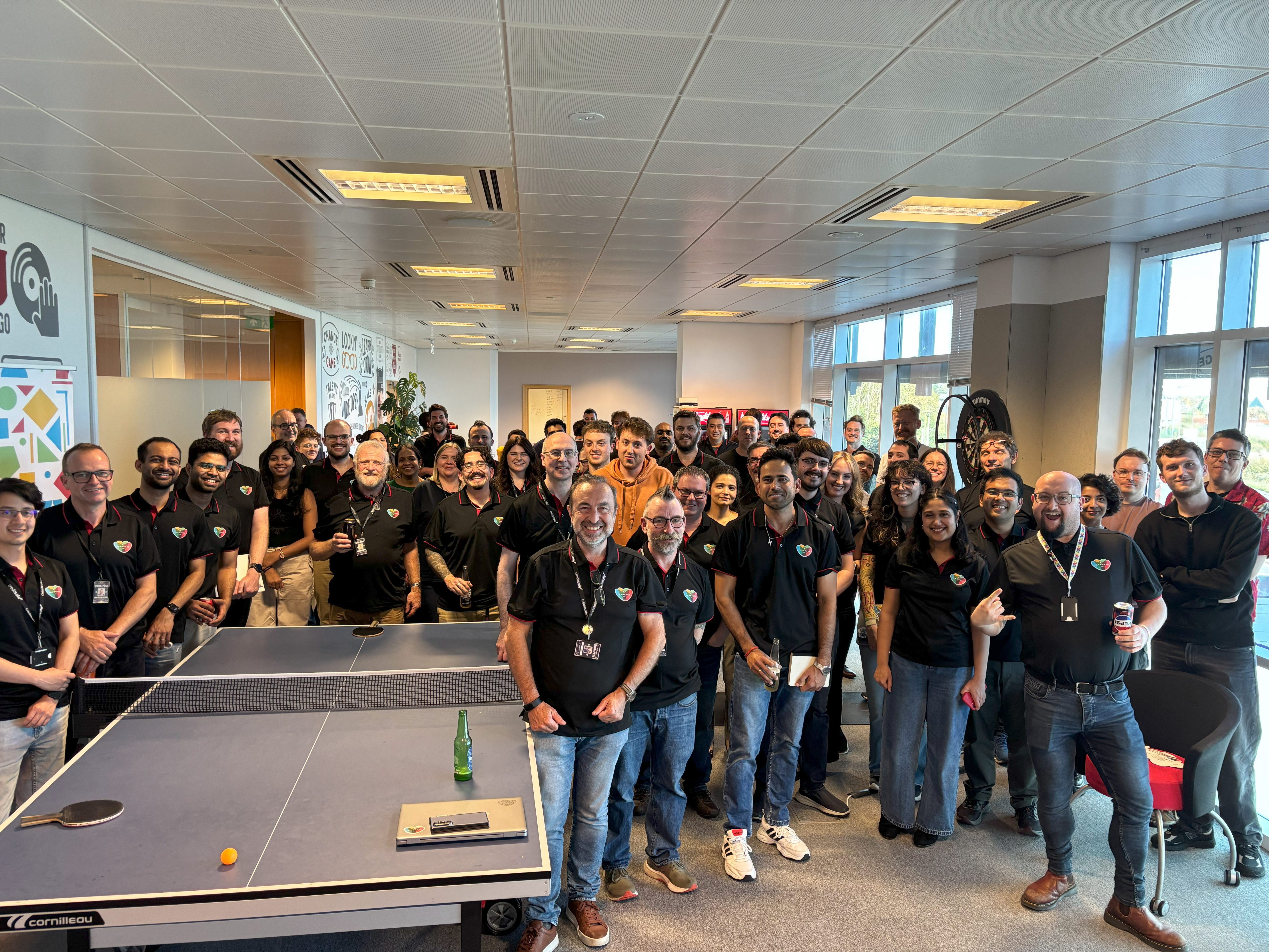 A photo of our innovation day participants in Cardiff Bay in our lounge area .