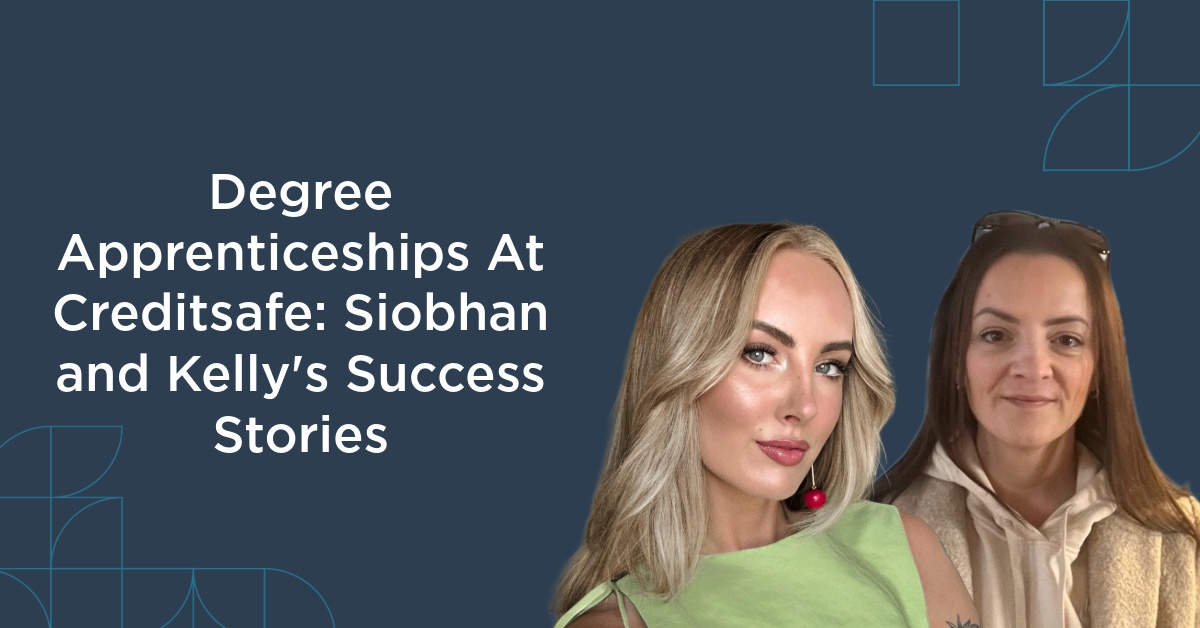 A blog cover image featuring Siobhan and Kelly, who completed degree apprenticeships with Creditsafe.